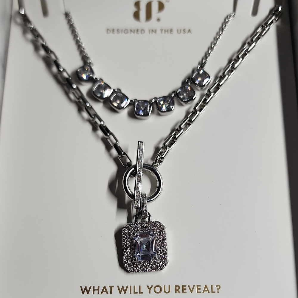 Elegant Silver Plated Necklace Set Removable Pendant